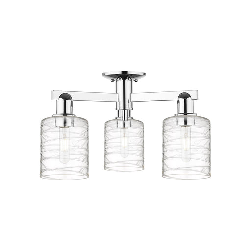 Innovations Cobbleskill 23in 3-Light Semi-Flush Mount | Industrial Polished Chrome and Deco Swirl Glass | Living Room & Foyer | Model 716-3F-PC-G1113
