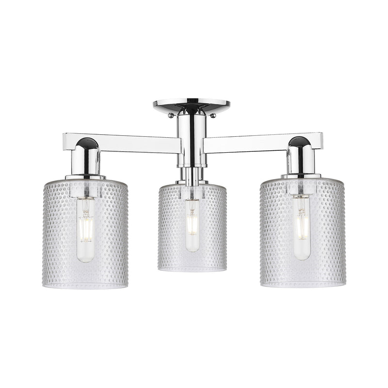 Innovations Cobbleskill 22.5in 3-Light Semi-Flush Mount | Industrial Polished Chrome Steel and Clear Glass | Entryway & Hallway | Model 716-3F-PC-G112