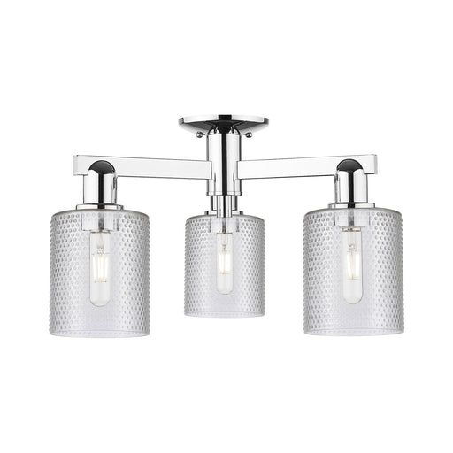 Innovations Cobbleskill 22.5in 3-Light Semi-Flush Mount | Industrial Polished Chrome Steel and Clear Glass | Entryway & Hallway | Model 716-3F-PC-G112
