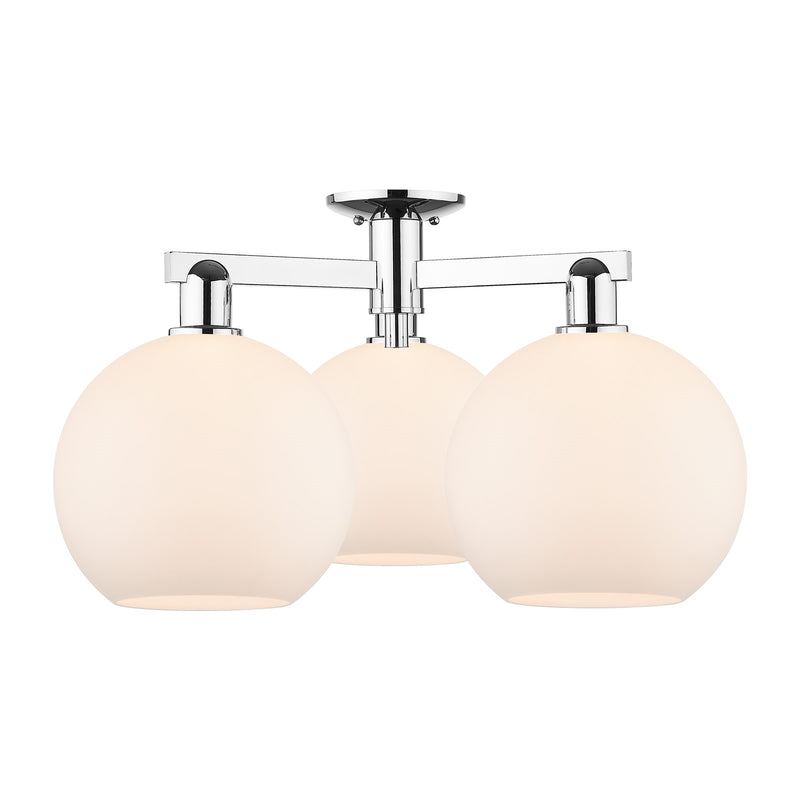 Innovations Athens 28in 3-Light Semi-Flush Mount | Industrial Polished Chrome and Matte White Glass | Living Room & Dining Room | Model 716-3F-PC-G121-10