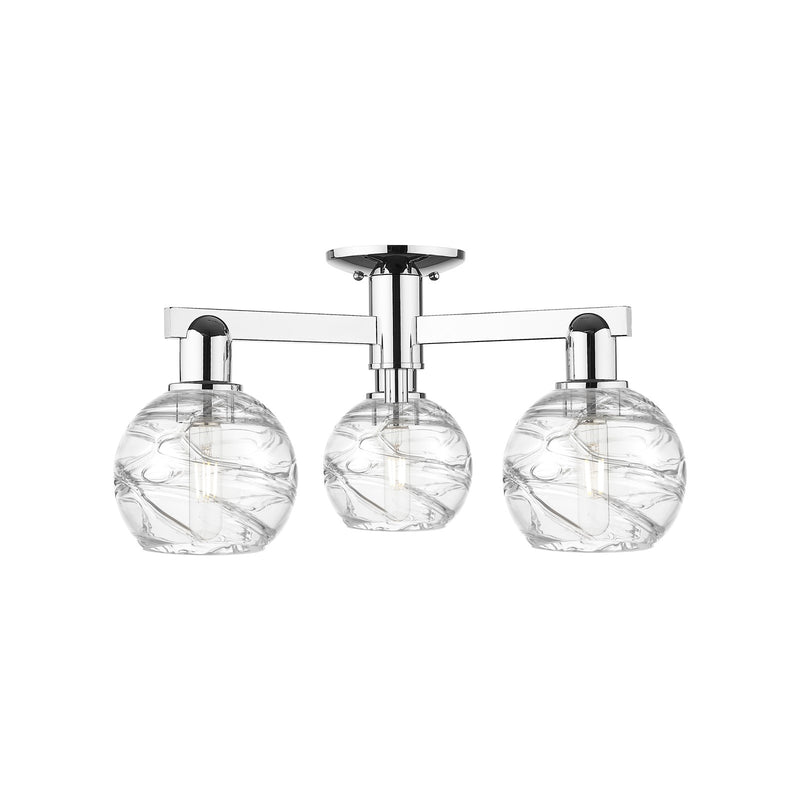 Innovations Lighting Athens Deco Swirl 23in 3-Light Semi-Flush Mount | Industrial Polished Chrome and Clear Deco Swirl Glass | Model 716-3F-PC-G1213-6CL