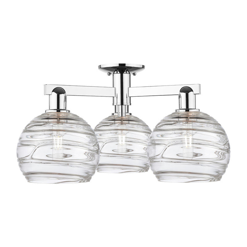 Innovations Athens Deco Swirl 25.5in 3-Light Semi-Flush Mount | Industrial Modern Polished Chrome and Clear Deco Swirl Glass | Model 716-3F-PC-G1213-8CL