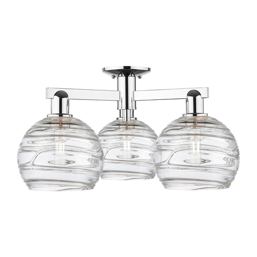 Innovations Athens Deco Swirl 25.5in 3-Light Semi-Flush Mount | Industrial Modern Polished Chrome and Clear Deco Swirl Glass | Model 716-3F-PC-G1213-8CL