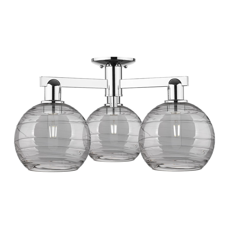 Innovations Athens Deco Swirl 26in 3-Light Semi-Flush Mount | Industrial Polished Chrome and Light Smoke Deco Swirl Glass | Model 716-3F-PC-G1213-8SM