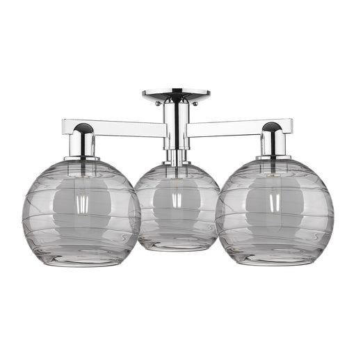 Innovations Athens Deco Swirl 26in 3-Light Semi-Flush Mount | Industrial Polished Chrome and Light Smoke Deco Swirl Glass | Model 716-3F-PC-G1213-8SM