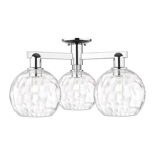 Innovations Athens Water Glass 26in 3-Light Semi-Flush Mount | Industrial Polished Chrome and Clear Water Glass | Damp-Rated | Model 716-3F-PC-G1215-8