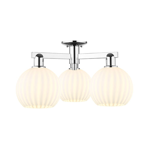 Innovations Lighting Arcadia 26in 3-Light Semi-Flush Mount | Industrial Modern Polished Chrome and White Venetian Glass | Model 716-3F-PC-G1217-8WV