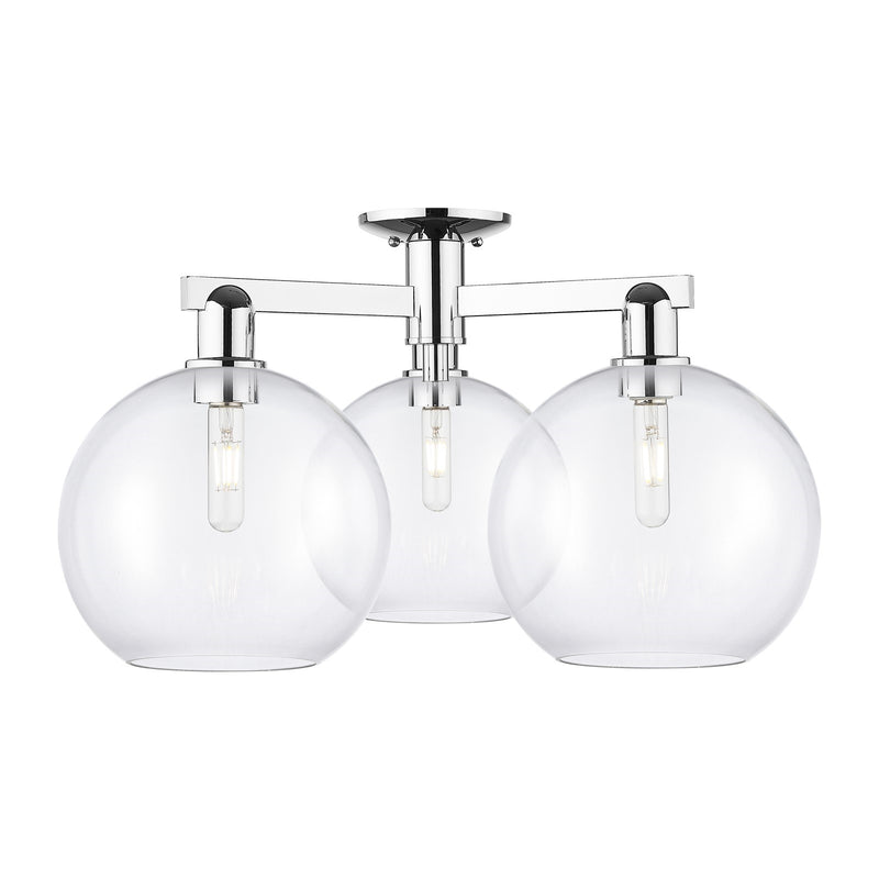 Innovations Athens 28in 3-Light Semi-Flush Mount | Industrial Polished Chrome Steel and Clear Glass | Damp-Rated Living Room & | Model 716-3F-PC-G122-10
