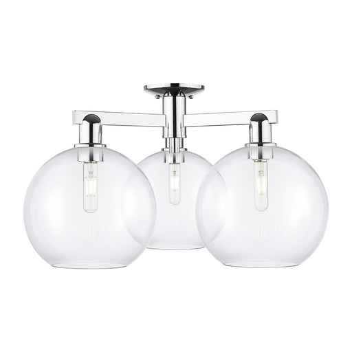 Innovations Athens 28in 3-Light Semi-Flush Mount | Industrial Polished Chrome Steel and Clear Glass | Damp-Rated Living Room & | Model 716-3F-PC-G122-10