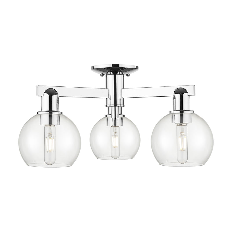 Innovations Athens 23in 3-Light Semi-Flush | Industrial Modern Polished Chrome and Clear Glass | Entryway & Hallway | 23.38 x | Model 716-3F-PC-G122-6