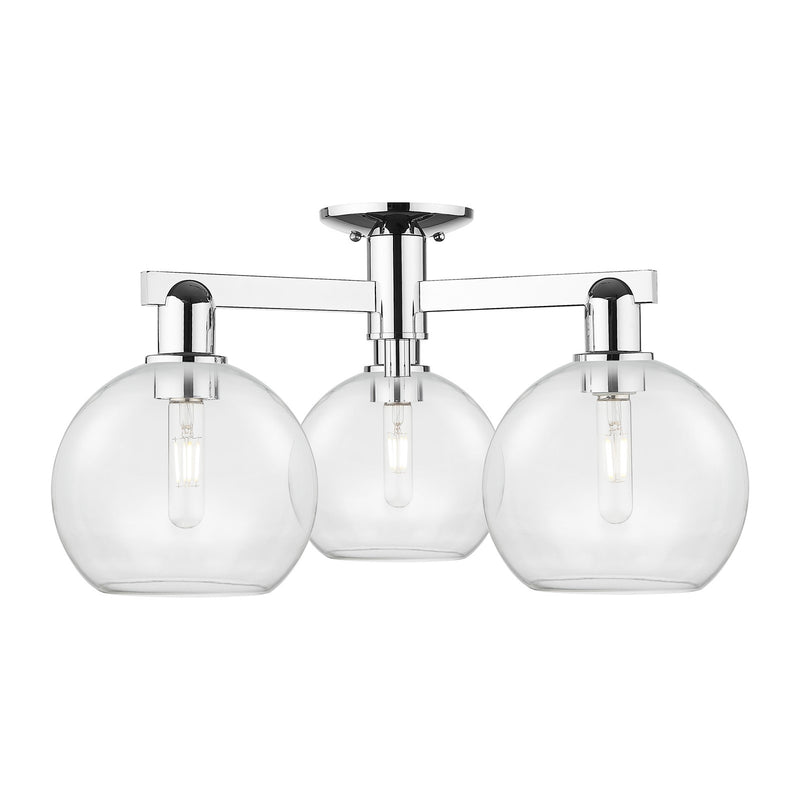 Innovations Athens 26in 3-Light Semi-Flush Mount | Industrial Polished Chrome Steel and Clear Glass | Damp-Rated Entryway & | Model 716-3F-PC-G122-8