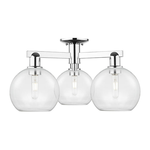 Innovations Athens 26in 3-Light Semi-Flush Mount | Industrial Polished Chrome Steel and Clear Glass | Damp-Rated Entryway & | Model 716-3F-PC-G122-8