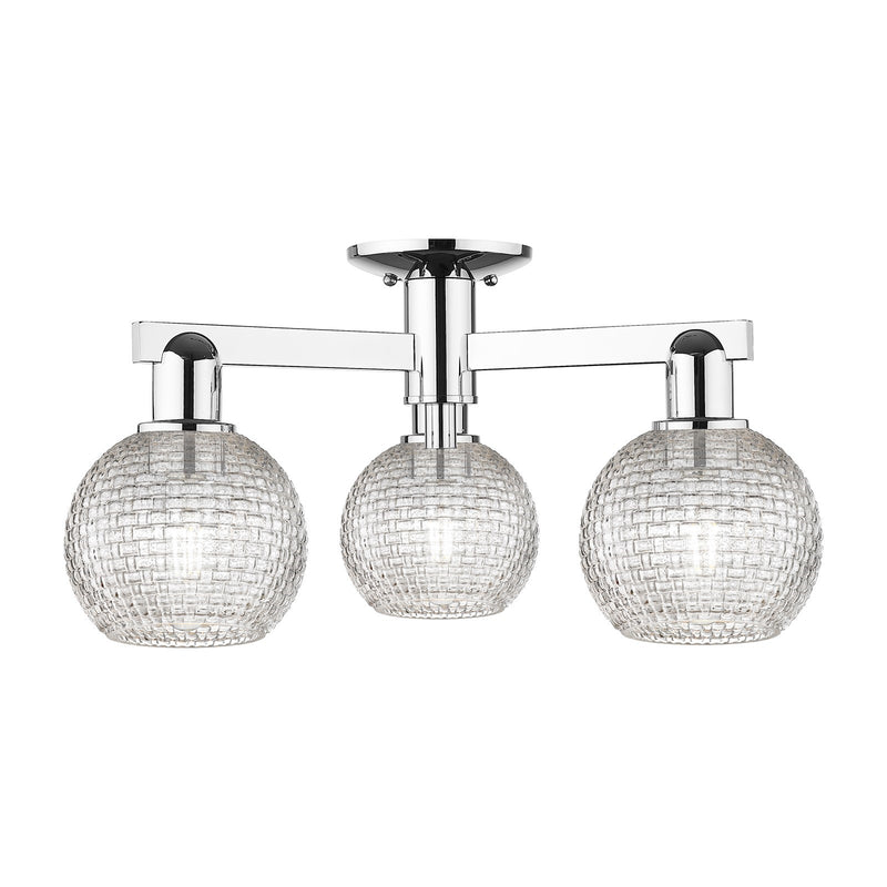 Innovations Athens 23in 3-Light Semi-Flush Mount | Industrial Polished Chrome and Clear Basket Weave Glass | Entryway & | Model 716-3F-PC-G122C-6CL