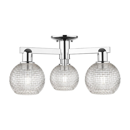 Innovations Athens 23in 3-Light Semi-Flush Mount | Industrial Polished Chrome and Clear Basket Weave Glass | Entryway & | Model 716-3F-PC-G122C-6CL