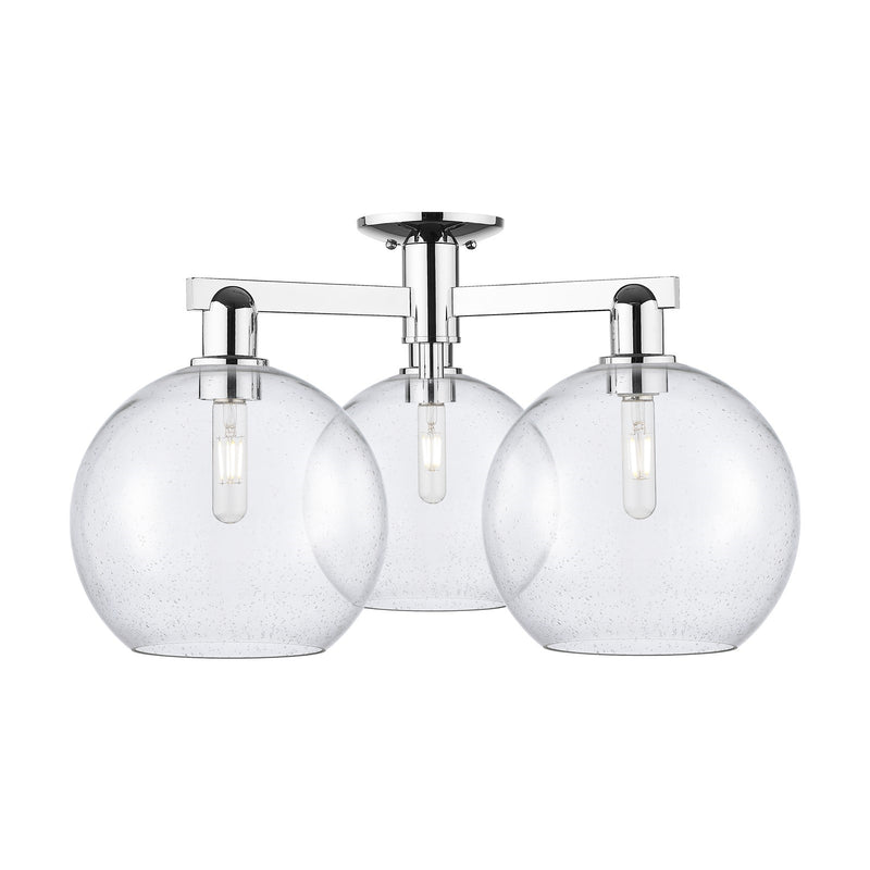 Innovations Athens 28in 3-Light Semi-Flush Mount | Industrial Polished Chrome Steel and Seedy Glass | Entryway & Hallway | 27.5 | Model 716-3F-PC-G124-10