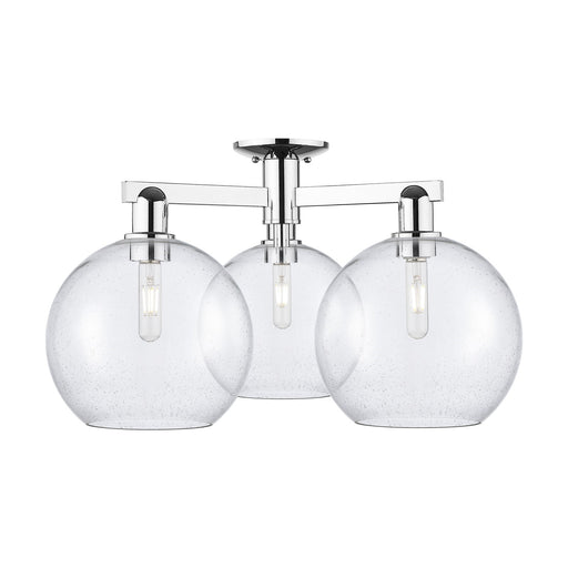 Innovations Athens 28in 3-Light Semi-Flush Mount | Industrial Polished Chrome Steel and Seedy Glass | Entryway & Hallway | 27.5 | Model 716-3F-PC-G124-10