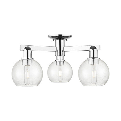 Innovations Athens 23in 3-Light Semi-Flush Mount | Industrial Polished Chrome Steel and Seedy Glass Globe Shades | Entryway & | Model 716-3F-PC-G124-6