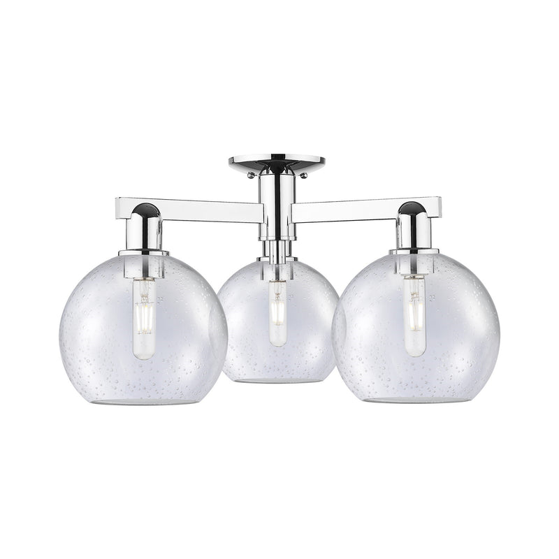 Innovations Athens 26in 3-Light Semi-Flush Mount | Industrial Polished Chrome Steel and Seedy Glass | Damp-Rated Entryway & | Model 716-3F-PC-G124-8