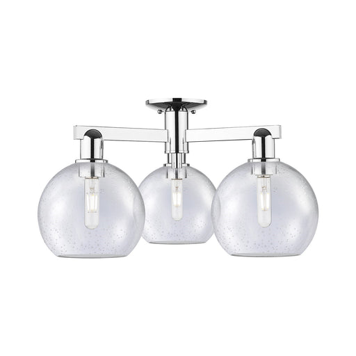 Innovations Athens 26in 3-Light Semi-Flush Mount | Industrial Polished Chrome Steel and Seedy Glass | Damp-Rated Entryway & | Model 716-3F-PC-G124-8