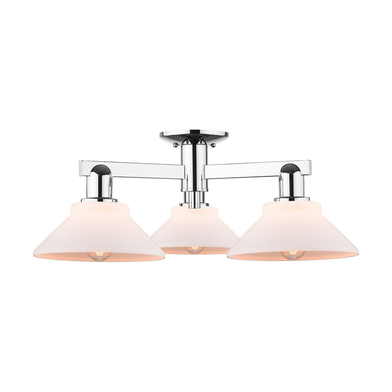 Innovations Orwell 26in 3-Light Semi-Flush Mount | Industrial Polished Chrome Steel and Matte White Glass | Kitchen & Hallway | Model 716-3F-PC-G131