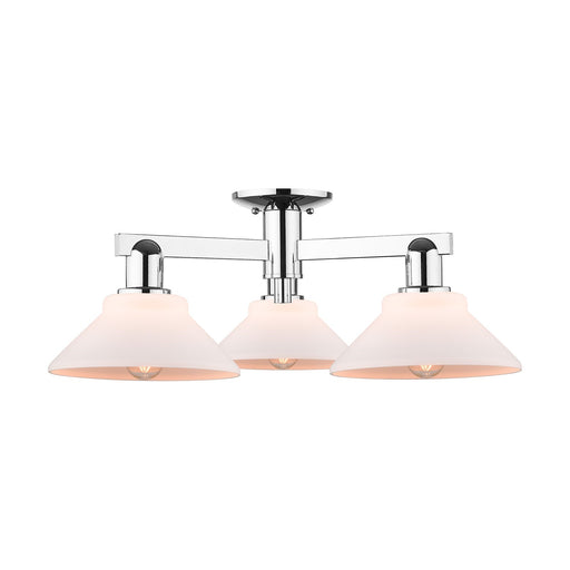 Innovations Orwell 26in 3-Light Semi-Flush Mount | Industrial Polished Chrome Steel and Matte White Glass | Kitchen & Hallway | Model 716-3F-PC-G131