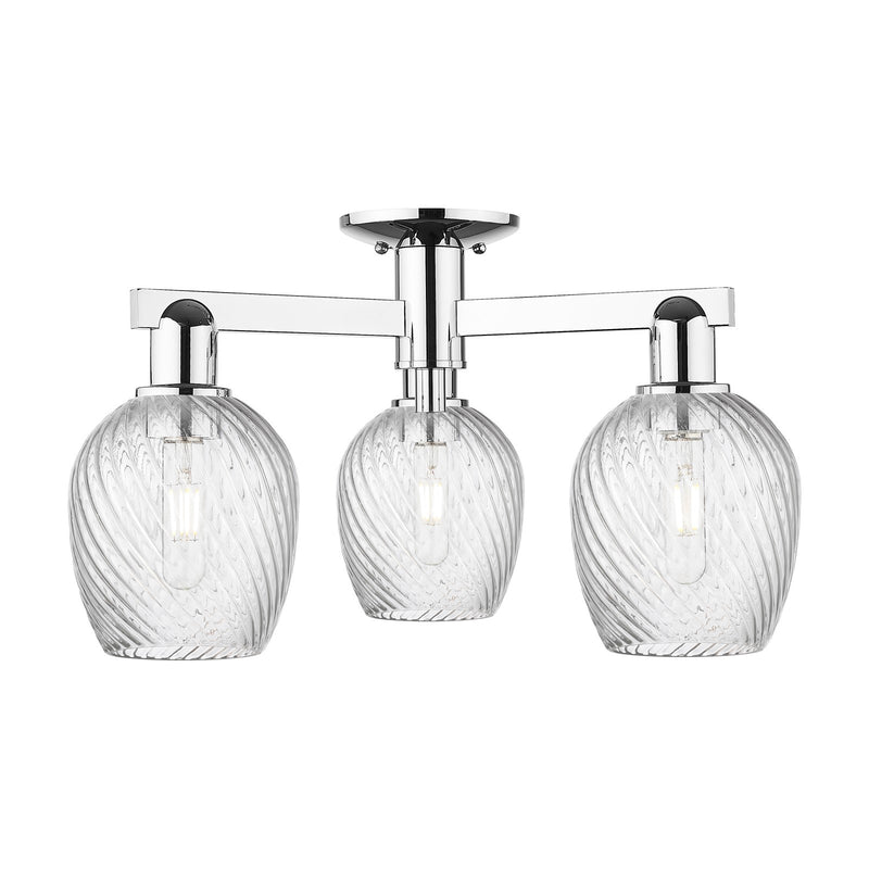 Innovations Salina 23.25in 3-Light Semi-Flush Mount | Industrial Modern Polished Chrome and Clear Spiral Fluted Glass | Living Room | Model 716-3F-PC-G292