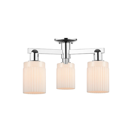 Innovations Hadley 22in 3-Light Semi-Flush Mount | Industrial Modern Polished Chrome and Matte White Ribbed Glass | Kitchen & | Model 716-3F-PC-G341