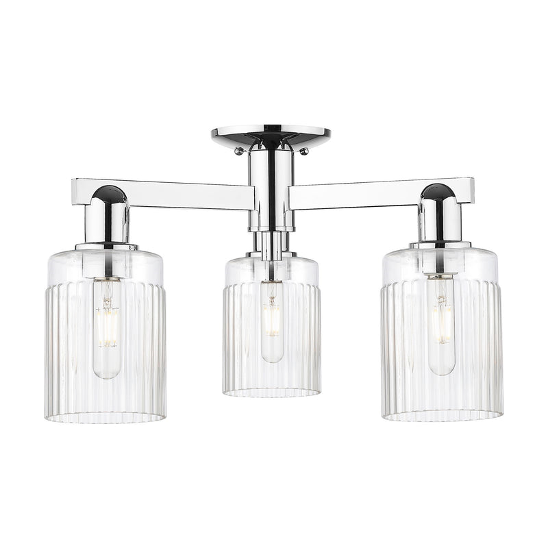 Innovations Hadley 22in 3-Light Semi-Flush Mount | Industrial Polished Chrome Steel and Clear Ribbed Glass | Kitchen & Hallway | Model 716-3F-PC-G342