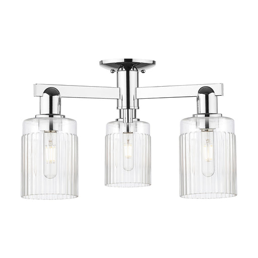 Innovations Hadley 22in 3-Light Semi-Flush Mount | Industrial Polished Chrome Steel and Clear Ribbed Glass | Kitchen & Hallway | Model 716-3F-PC-G342
