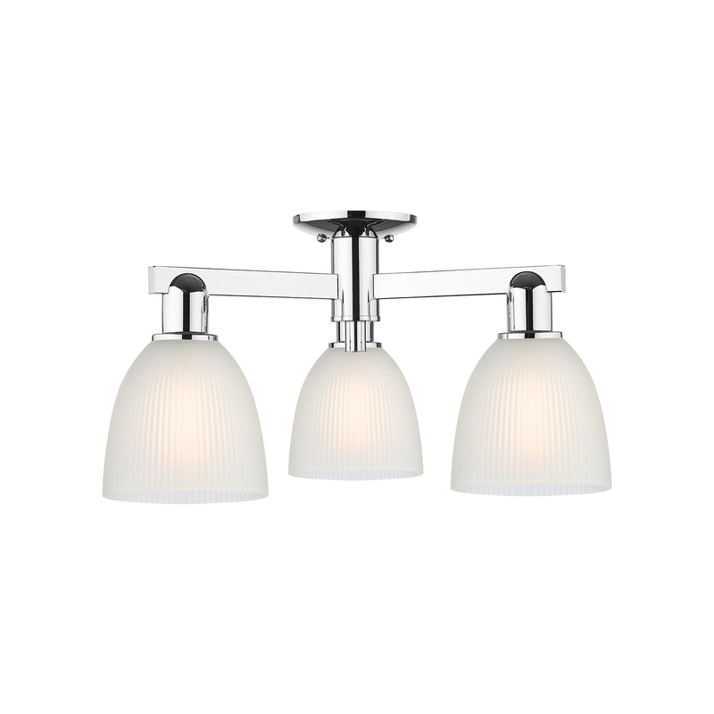 Innovations Castile 24in 3-Light Semi-Flush Mount | Industrial Polished Chrome and White Glass | Damp-Rated Entryway & Hallway | Model 716-3F-PC-G381