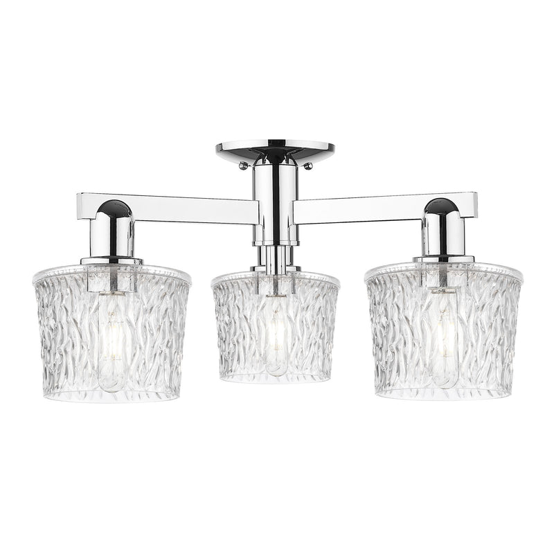 Innovations Niagara 24in 3-Light Semi-Flush Mount | Industrial Modern Contempo Polished Chrome Steel and Clear Textured Glass | Model 716-3F-PC-G402