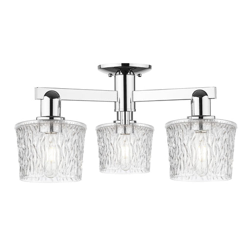 Innovations Niagara 24in 3-Light Semi-Flush Mount | Industrial Modern Contempo Polished Chrome Steel and Clear Textured Glass | Model 716-3F-PC-G402