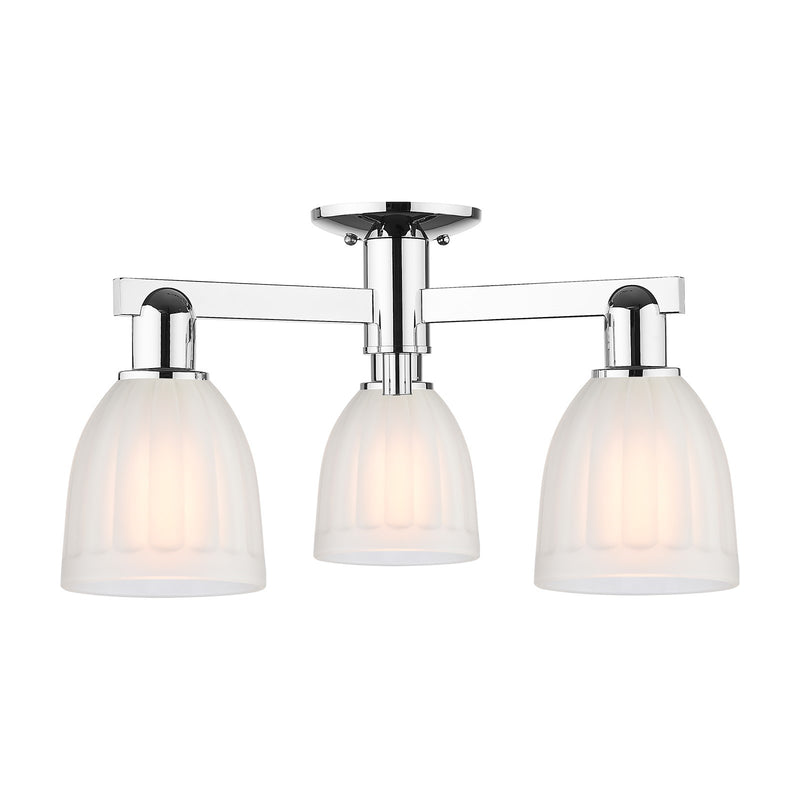 Innovations Brookfield 23in 3-Light Semi-Flush Mount | Industrial Polished Chrome and White Frosted Ribbed Glass | Living Room & | Model 716-3F-PC-G441