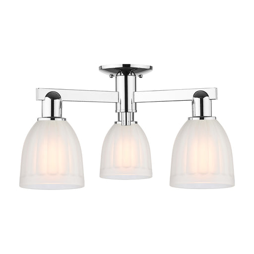 Innovations Brookfield 23in 3-Light Semi-Flush Mount | Industrial Polished Chrome and White Frosted Ribbed Glass | Living Room & | Model 716-3F-PC-G441
