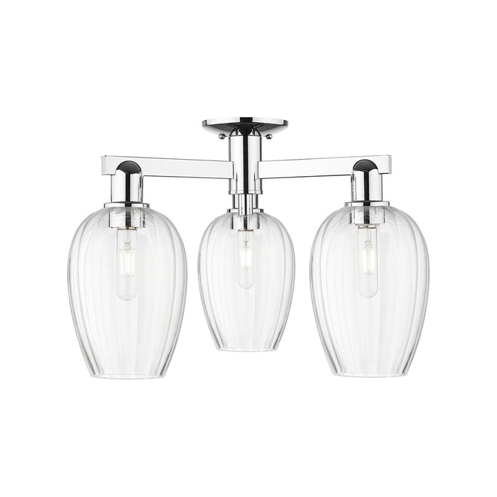 Innovations Preston 3Lt 24" Flute Semi-Flush, Chrome/Clear - 716-3F-PC-G457-6CL