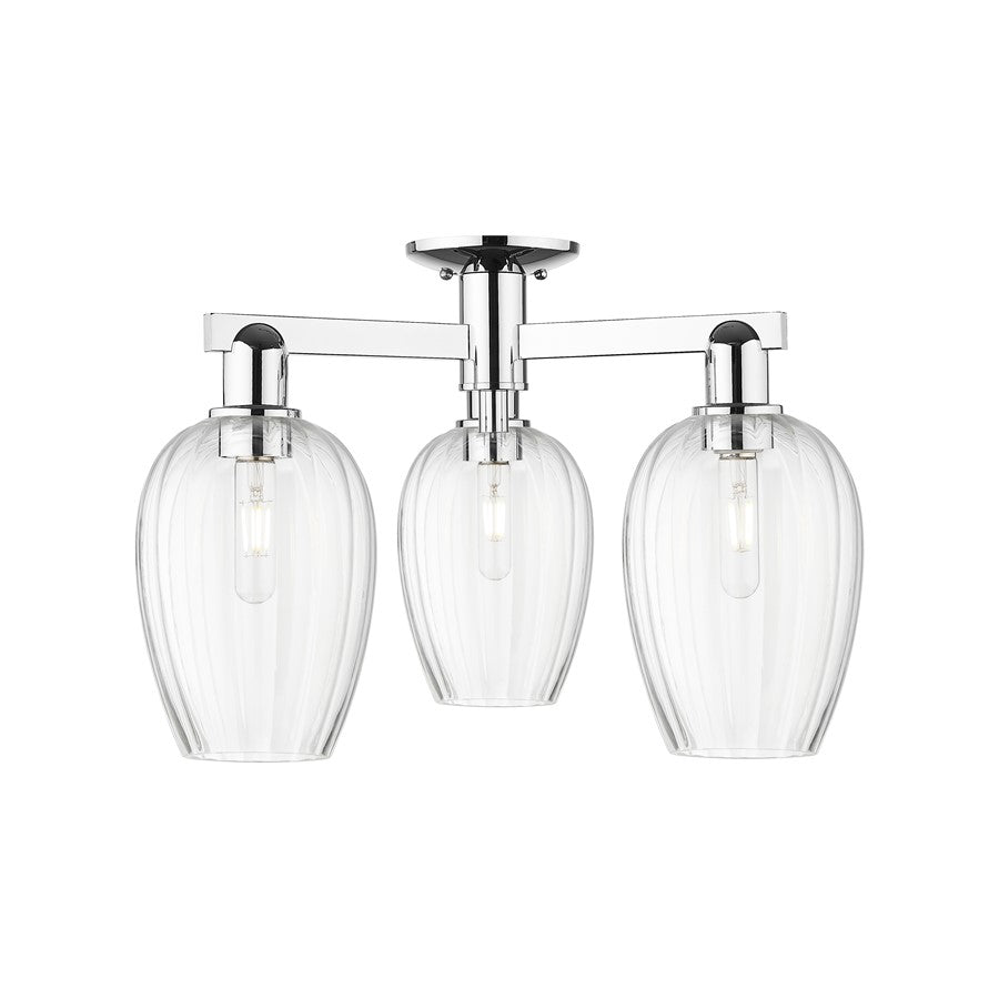 Innovations Preston 3Lt 24" Flute Semi-Flush, Chrome/Clear - 716-3F-PC-G457-6CL