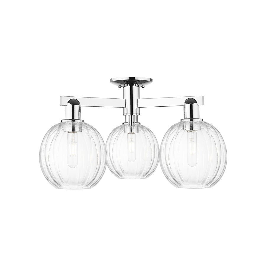 Innovations Preston 3Lt 25" Globe Semi-Flush, Chrome/Clear - 716-3F-PC-G458-7CL