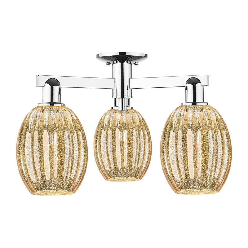 Innovations Preston Bulb 23.75in 3-Light Semi-Flush Mount | Industrial Polished Chrome and Mercury Glass | Kitchen & Hallway | Model 716-3F-PC-G459-6ME