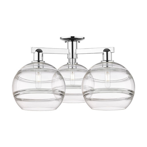 Innovations Rochester 28in 3-Light Semi-Flush Mount | Industrial Polished Chrome and Clear Glass | Entryway & Hallway | 27.5 x | Model 716-3F-PC-G556-10CL
