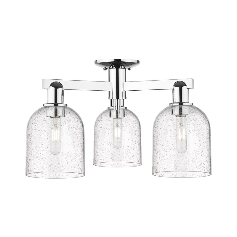 Innovations Bella 23in 3-Light Semi-Flush Mount | Industrial Polished Chrome Steel and Seedy Bell Glass | Damp-Rated Entryway | Model 716-3F-PC-G558-6SDY