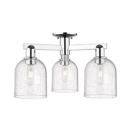 Innovations Bella 23in 3-Light Semi-Flush Mount | Industrial Polished Chrome Steel and Seedy Bell Glass | Damp-Rated Entryway | Model 716-3F-PC-G558-6SDY