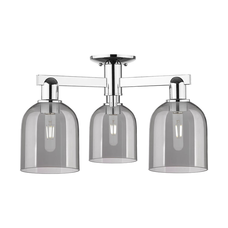 Innovations Bella 23in 3-Light Semi-Flush Mount | Industrial Polished Chrome and Light Smoke Glass | Living Room & Hallway Damp | Model 716-3F-PC-G558-6SM
