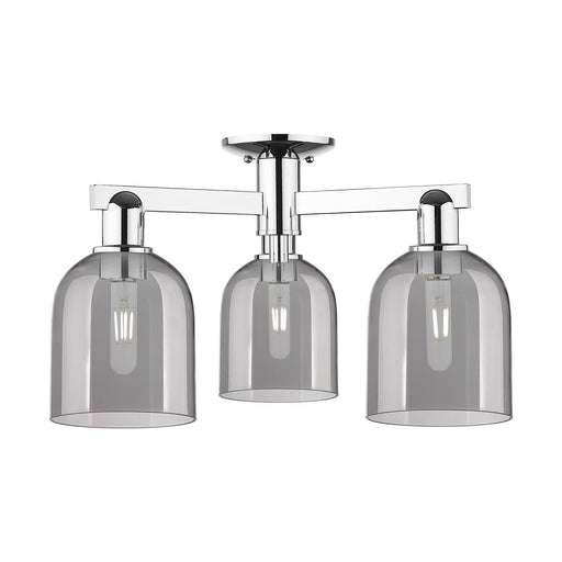 Innovations Bella 23in 3-Light Semi-Flush Mount | Industrial Polished Chrome and Light Smoke Glass | Living Room & Hallway Damp | Model 716-3F-PC-G558-6SM
