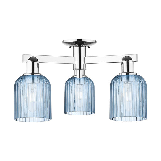 Innovations Bridal Veil 22.5in 3-Light Semi-Flush Mount | Industrial Polished Chrome and Princess Blue Ribbed Glass | Kitchen & | Model 716-3F-PC-G559-5BL