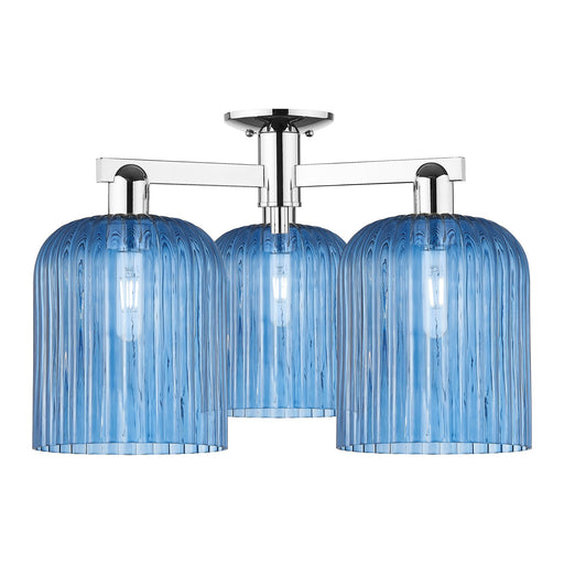Innovations Bridal Veil 26in 3-Light Semi-Flush Mount | Industrial Polished Chrome Steel and Princess Blue Ribbed Glass | Model 716-3F-PC-G559-8BL