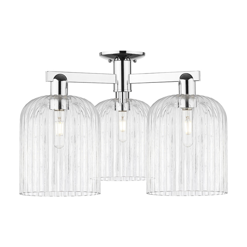 Innovations Bridal Veil 26in 3-Light Semi-Flush Mount | Industrial Polished Chrome and Clear Ribbed Glass | Entryway & Hallway | Model 716-3F-PC-G559-8CL