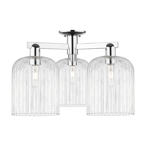 Innovations Bridal Veil 26in 3-Light Semi-Flush Mount | Industrial Polished Chrome and Clear Ribbed Glass | Entryway & Hallway | Model 716-3F-PC-G559-8CL