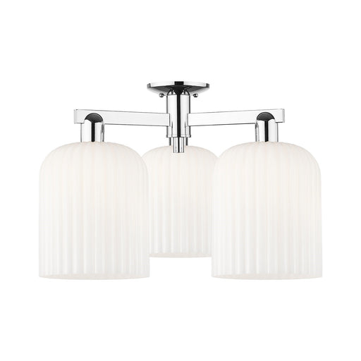 Innovations Bridal Veil 26in 3-Light Semi-Flush Mount | Polished Chrome Steel and Gloss White Ribbed Glass | Damp Location | Model 716-3F-PC-G559-8GWH