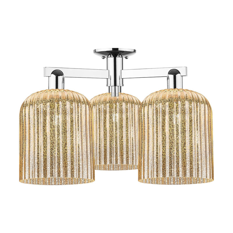 Innovations Bridal Veil 26in 3-Light Semi-Flush Mount | Industrial Polished Chrome and Mercury Ribbed Glass | Damp Location | Model 716-3F-PC-G559-8ME