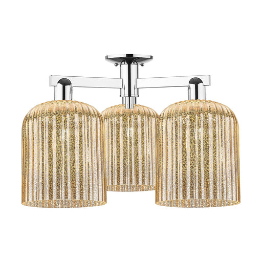 Innovations Bridal Veil 26in 3-Light Semi-Flush Mount | Industrial Polished Chrome and Mercury Ribbed Glass | Damp Location | Model 716-3F-PC-G559-8ME